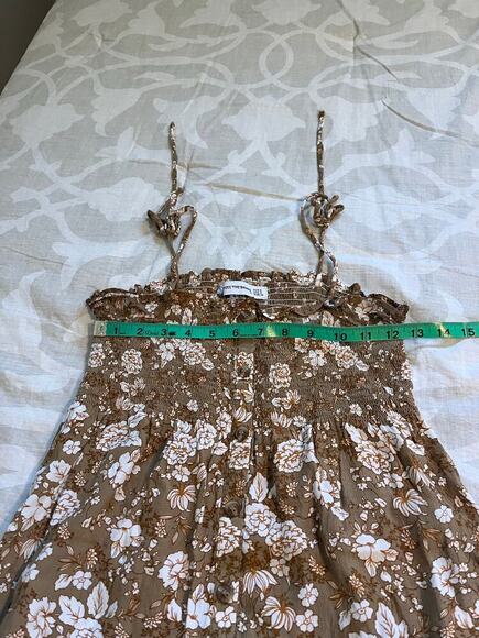 Faithfull the brand suki floral smocked tie shoulder dress brown‎ size xs/2 - Picture 9 of 11